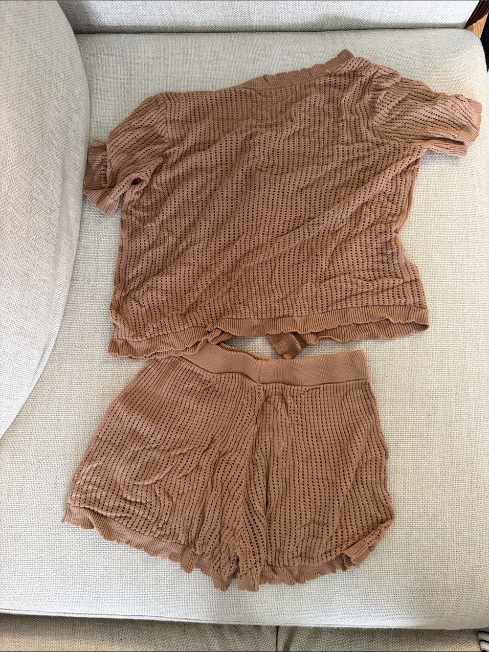 ASOS Open-Knit Button Cardigan & Drawstring Shorts Set - Rust Brown - Picture 2 of 2